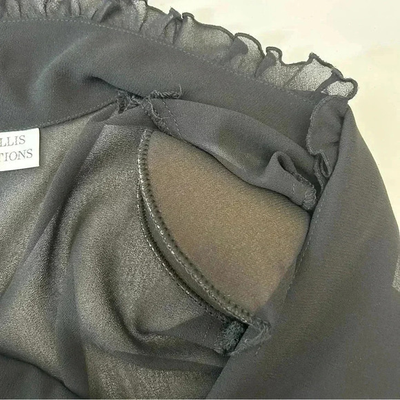 Vintage Marsellis Sheer Blouse Ruffle Collar Open Long Sleeve Black Medium - Picture 13 of 14